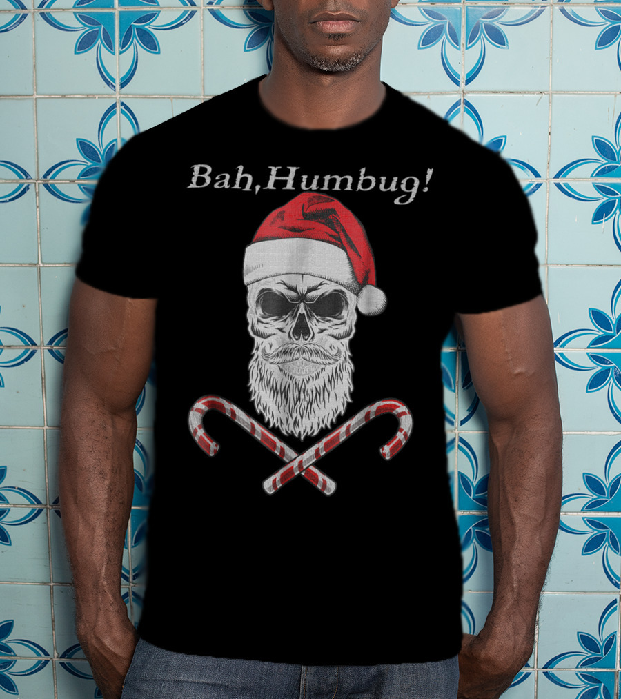 Bah Humbug Skull Santa With Candy Canes T-Shirt