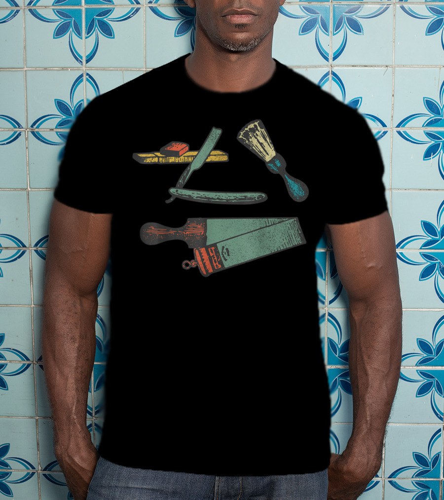Barbershop Tools Vintage Shaving Straight Razor Brush T-Shirt