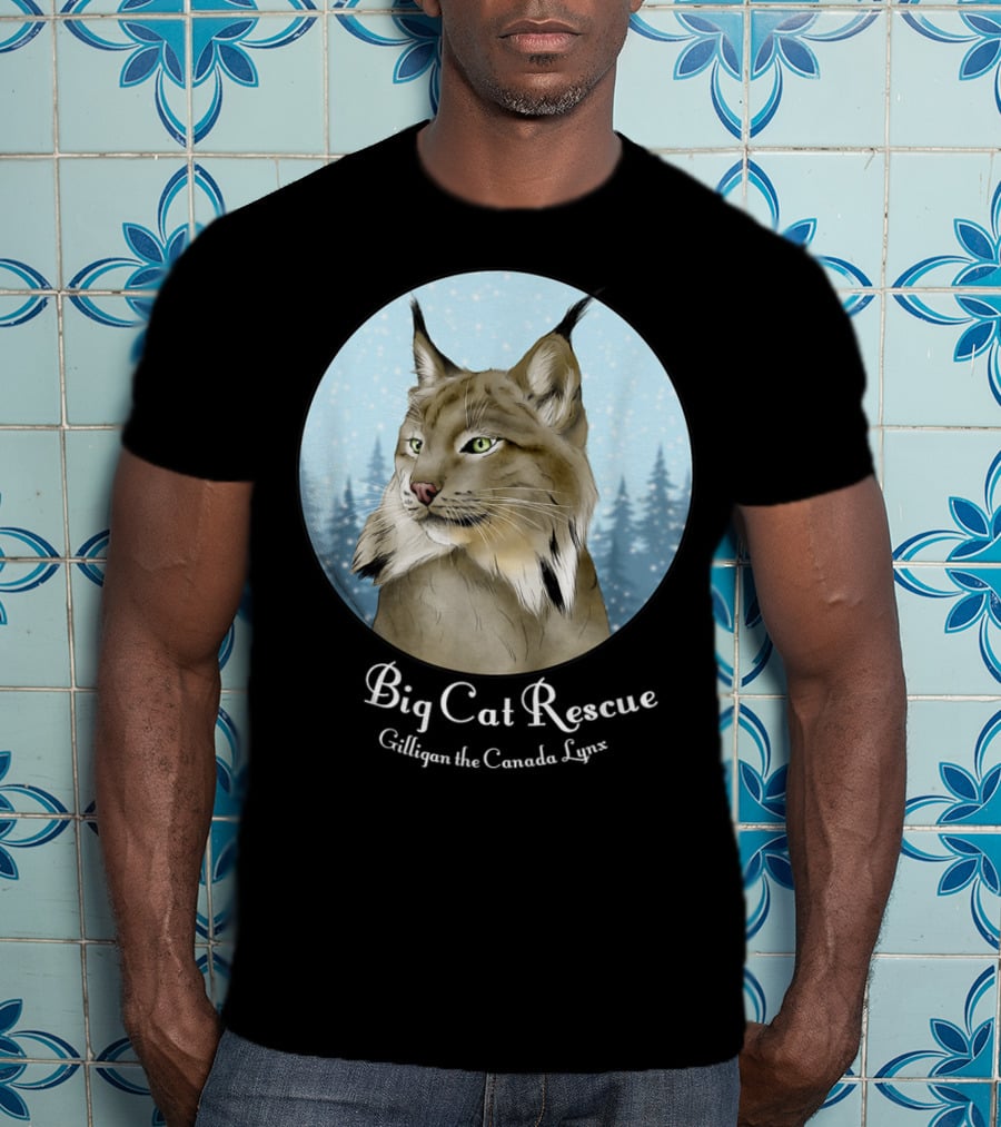 Big Cat Rescue Gilligan The Canada Lynx Snowy Forest Background T-Shirt