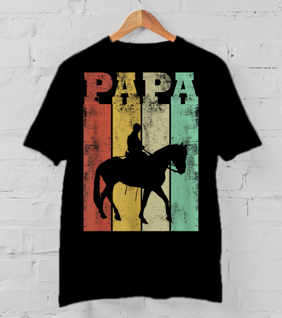 Vintage Horse Riding Papa Silhouette Retro Dad T-Shirt