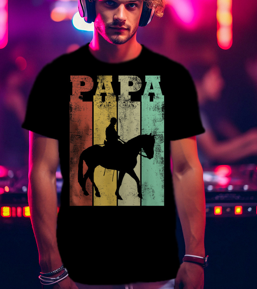 Vintage Horse Riding Papa Silhouette Retro Dad T-Shirt