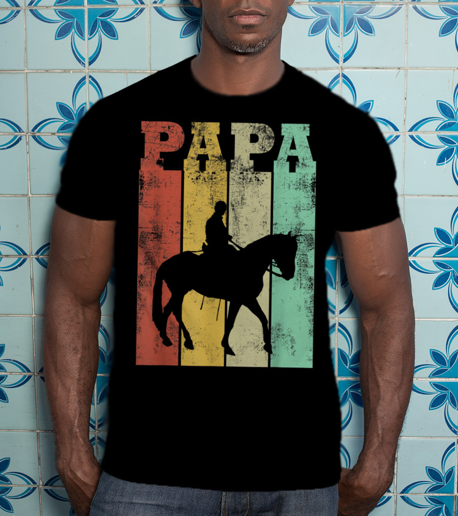 Vintage Horse Riding Papa Silhouette Retro Dad T-Shirt