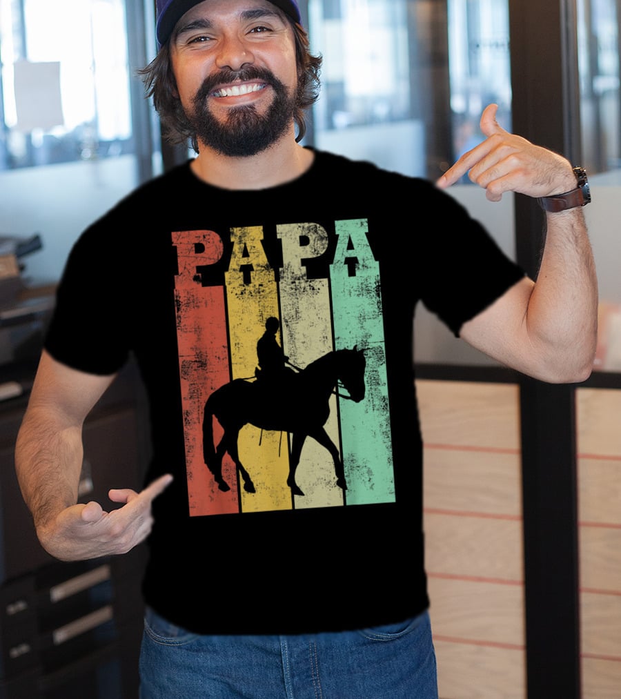 Vintage Horse Riding Papa Silhouette Retro Dad T-Shirt