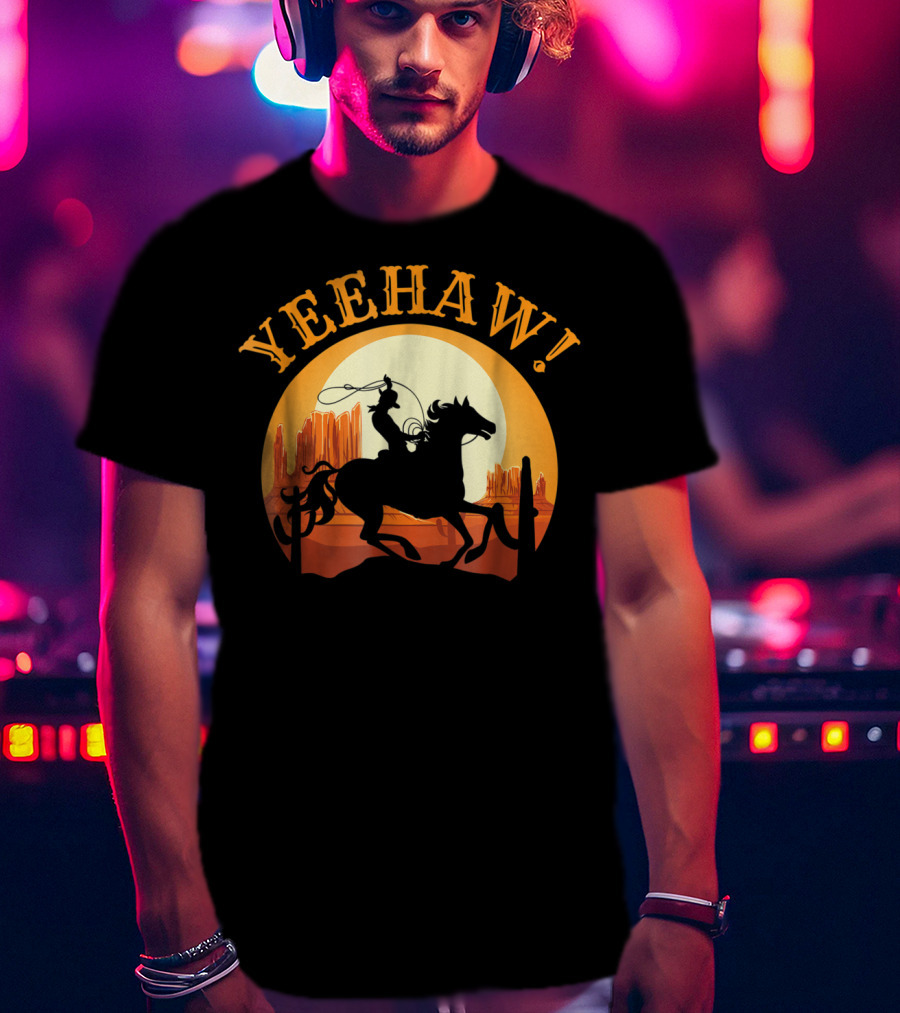 Yeehaw Howdy Cowboy Rodeo Riding Lover Sunset T-Shirt