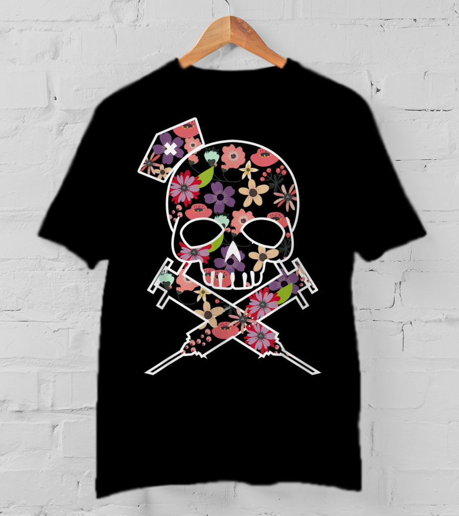 I'll Stab You Nurse Skull Medical Flowers T-Shirt