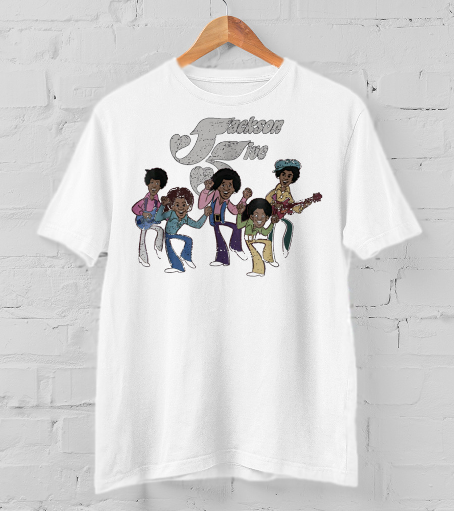 Jackson Five Retro Cartoon Style Group Dance And Guitar T-Shirt