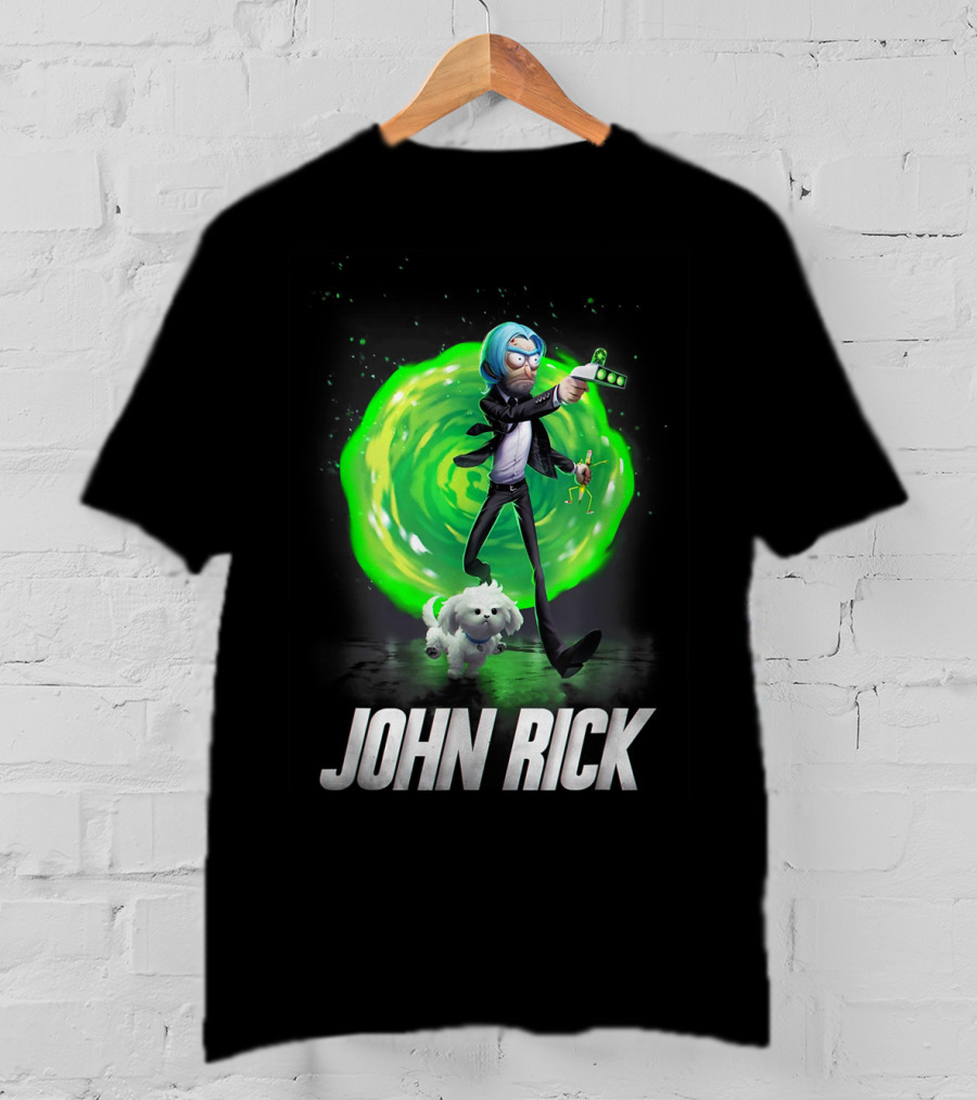 John Rick Interdimensional Action With Scientist And Portal T-Shirt