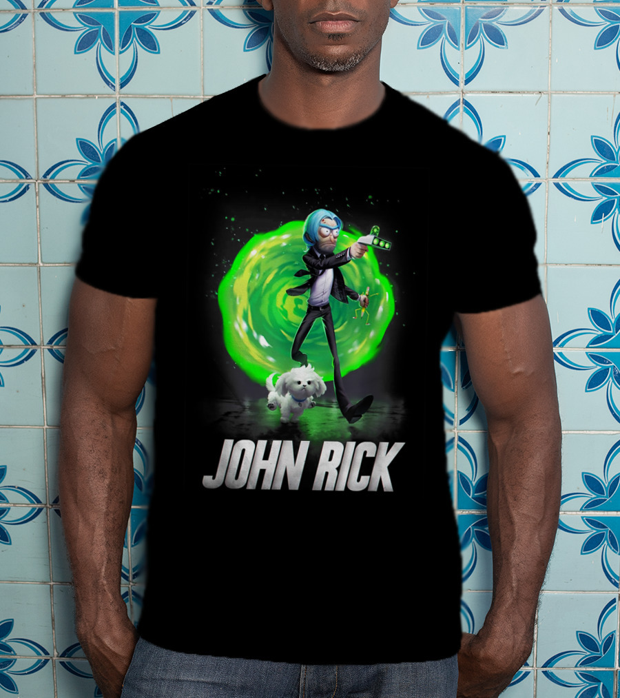 John Rick Interdimensional Action With Scientist And Portal T-Shirt