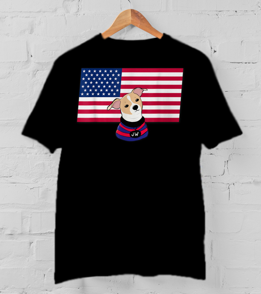 Jonathan Warren JW Dog With American Flag Background T-Shirt