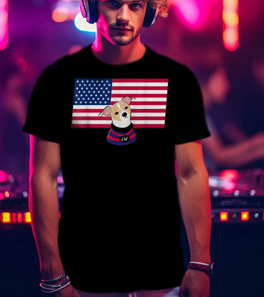 Jonathan Warren JW Dog With American Flag Background T-Shirt