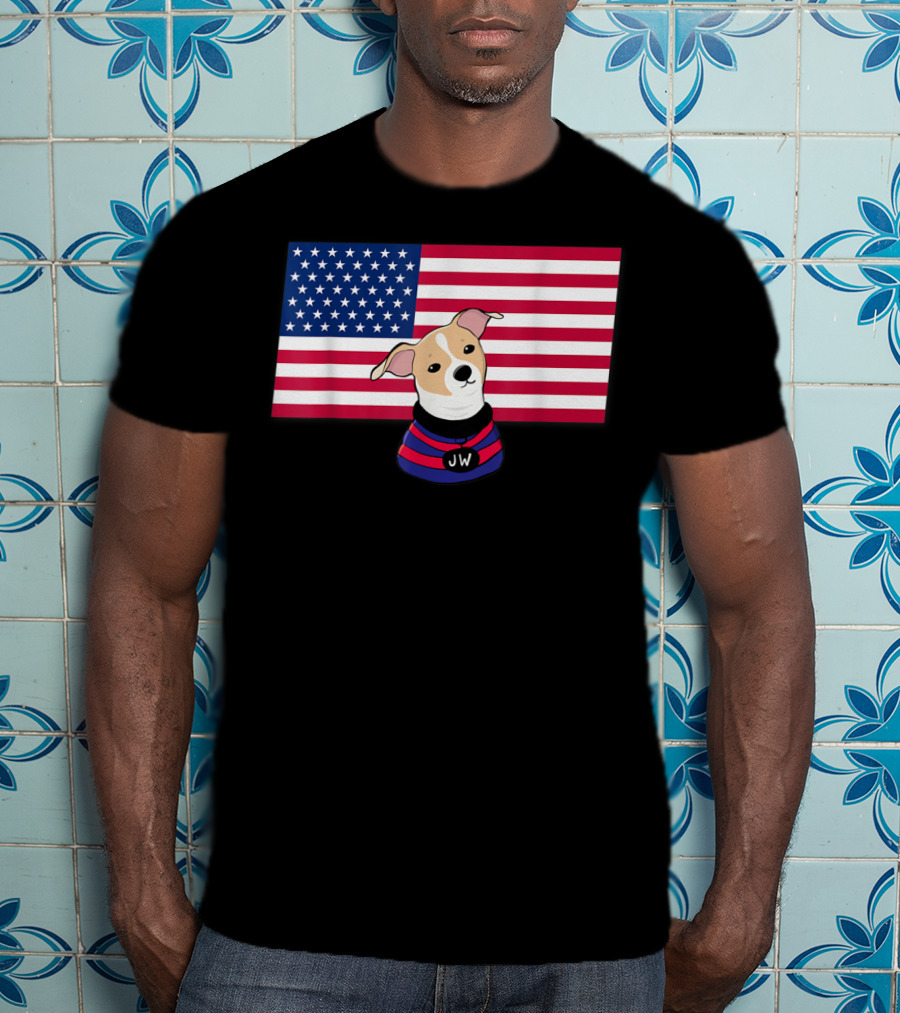 Jonathan Warren JW Dog With American Flag Background T-Shirt