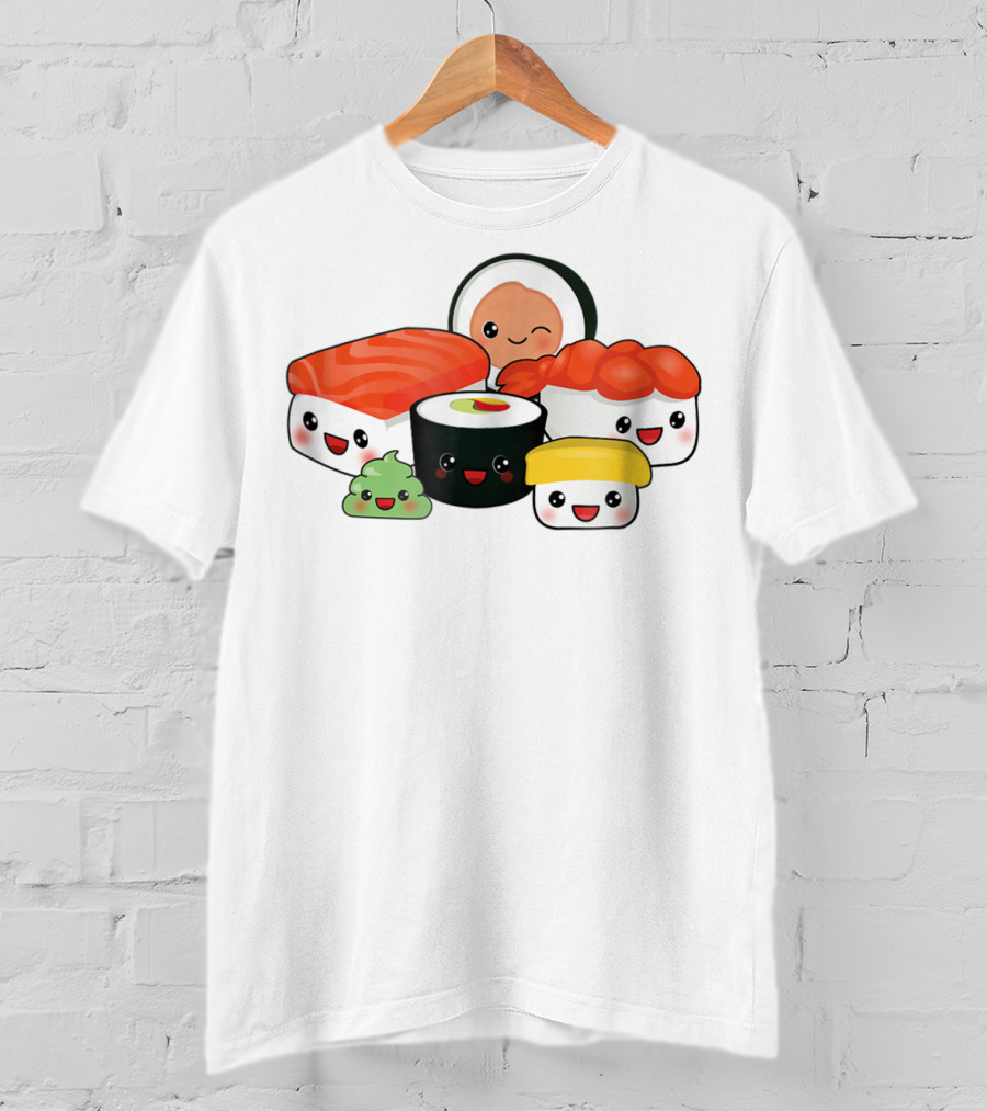 Kawaii Sushi Family With Cute Faces And Happy Expressions T-Shirt