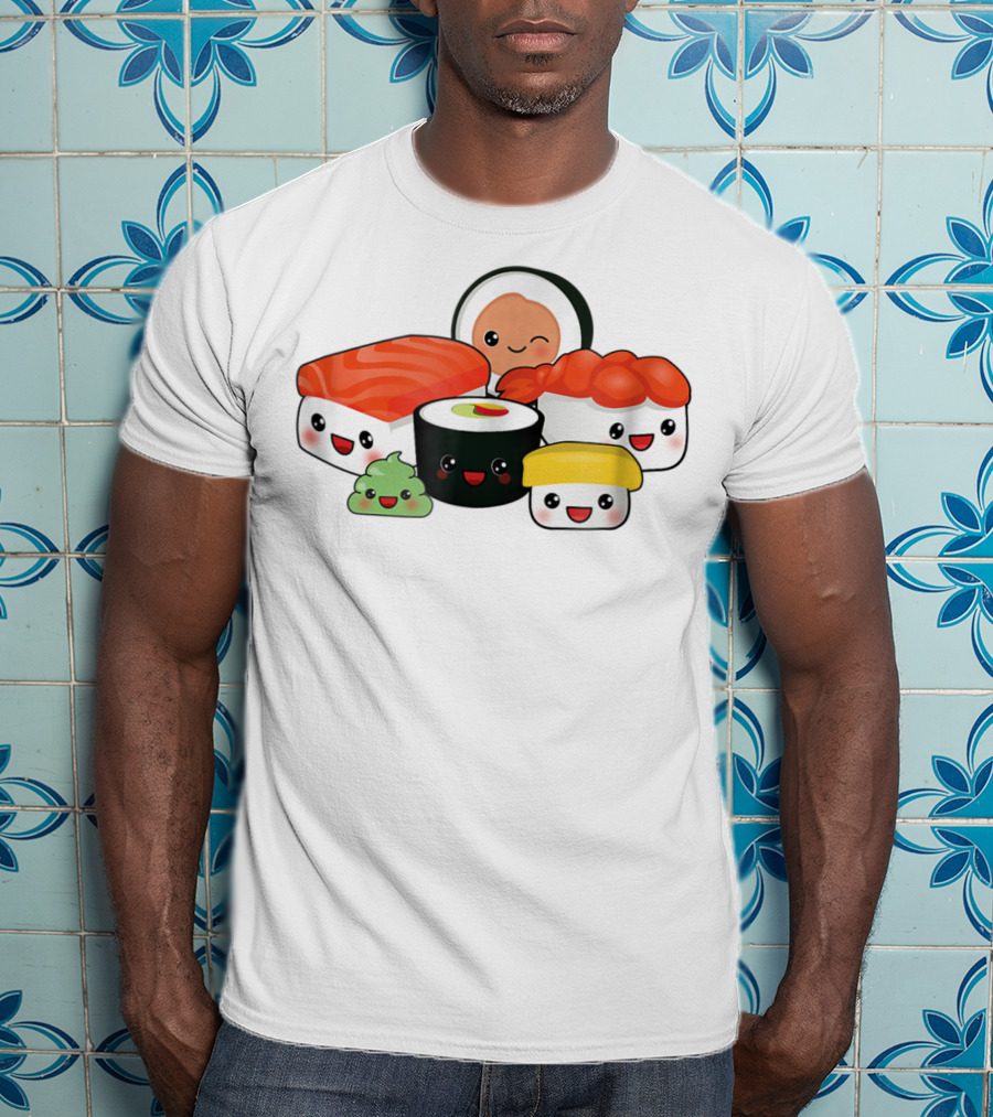 Kawaii Sushi Family With Cute Faces And Happy Expressions T-Shirt