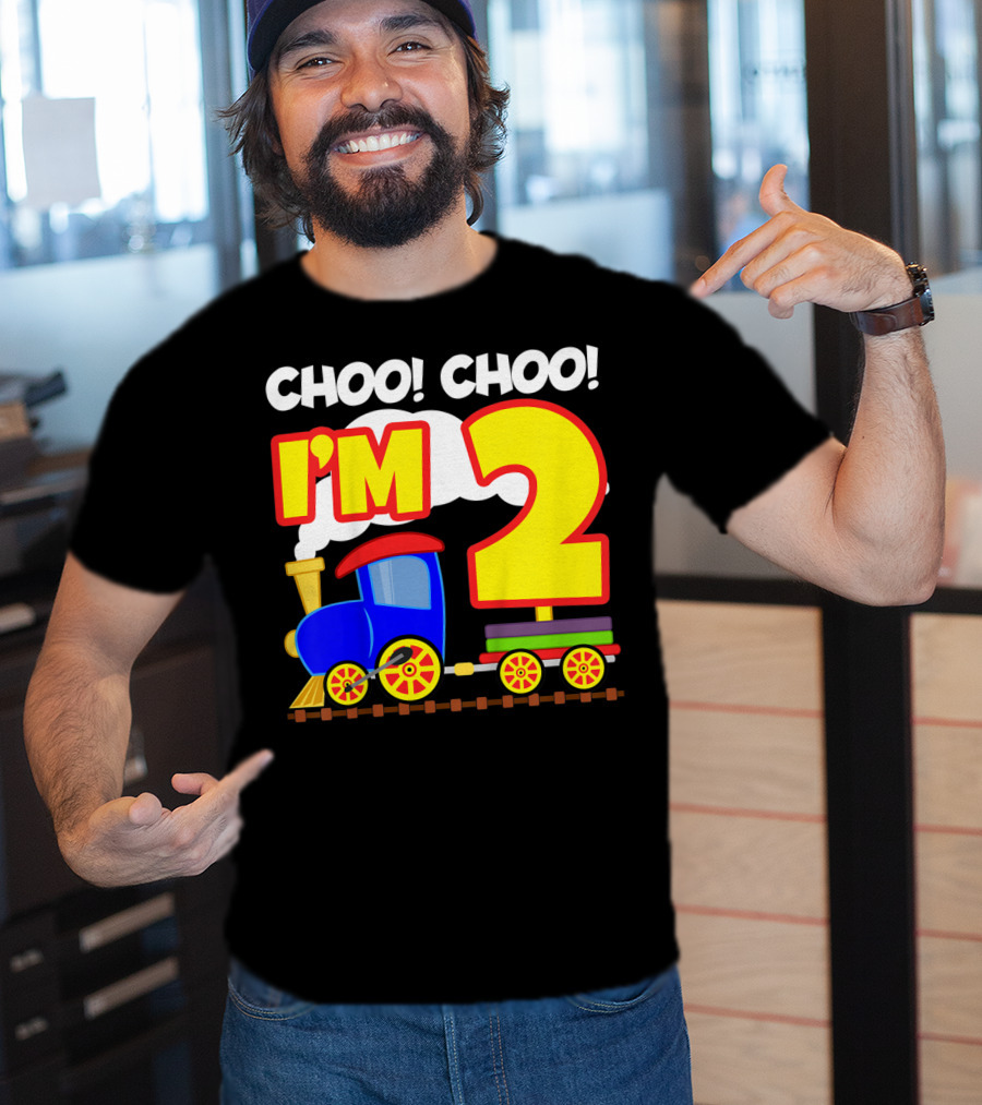 Choo Choo I'm 2 Year Old Train Birthday Toddler Fun T-Shirt