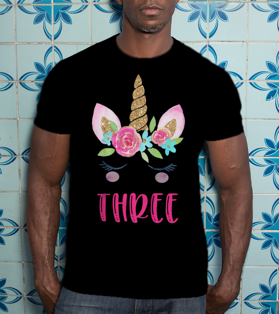 Three Unicorn Birthday Girl 3 Year Old Kids T-Shirt