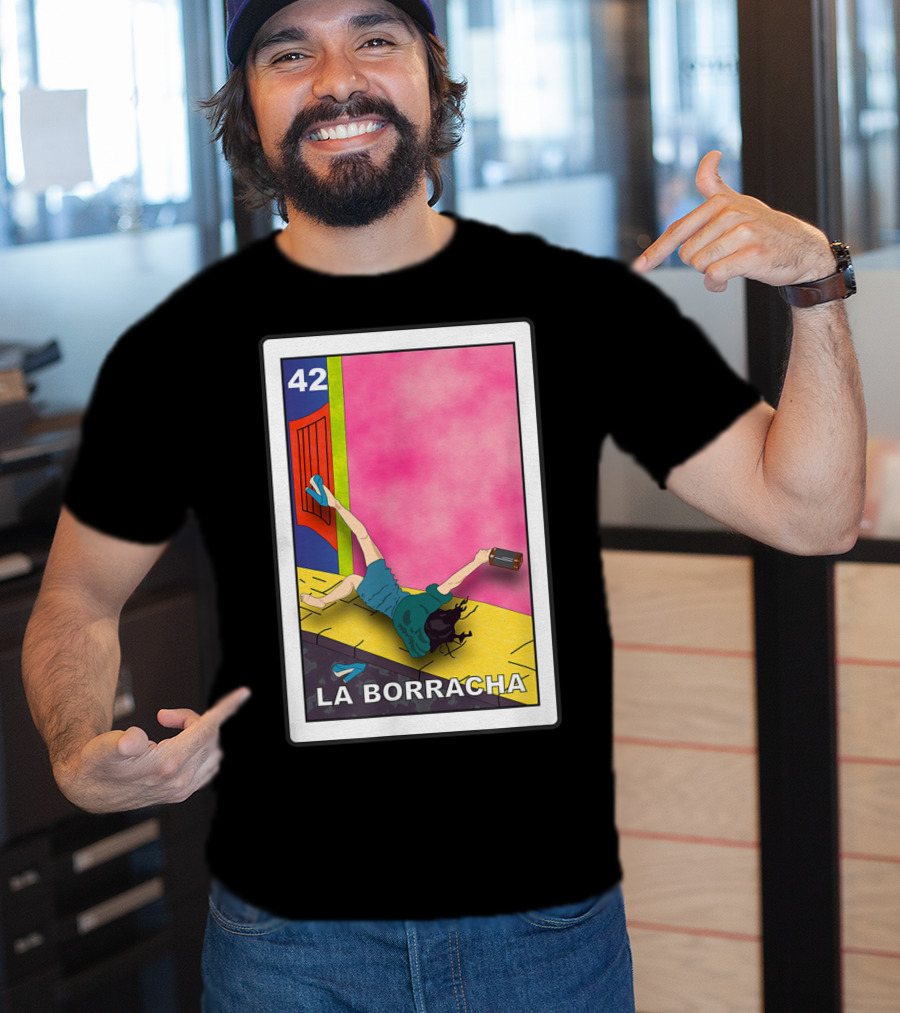 La Borracha Loteria Mexican Lottery Card 42 Bright Pink Background T-Shirt