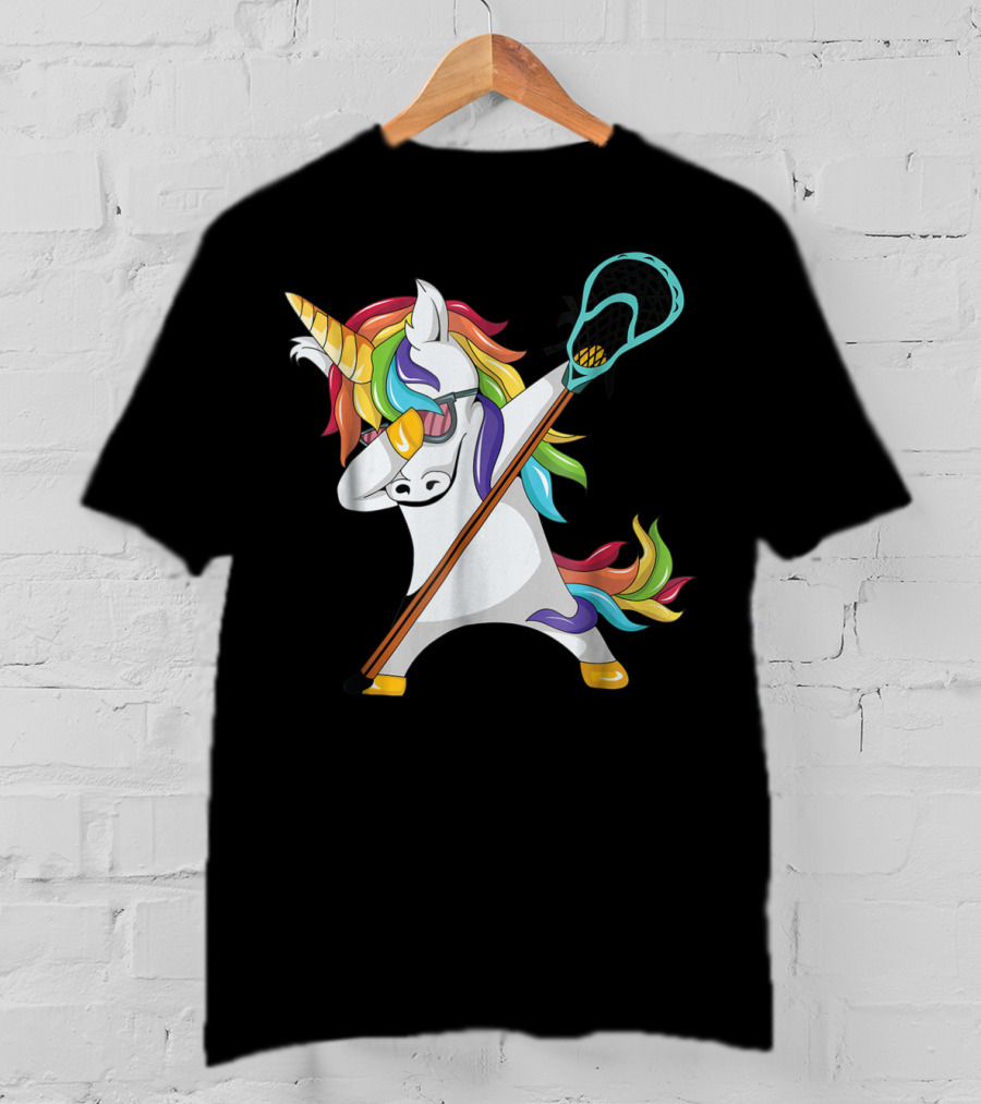 Lacrosse Dab Dabbing Unicorn With Colorful Mane T-Shirt