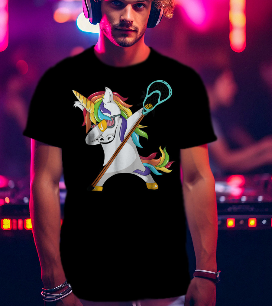 Lacrosse Dab Dabbing Unicorn With Colorful Mane T-Shirt