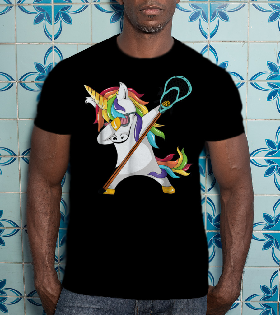 Lacrosse Dab Dabbing Unicorn With Colorful Mane T-Shirt