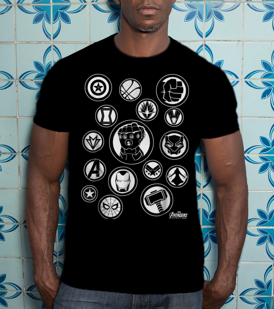 Marvel Avengers Infinity War Tonal Hero Icon Graph Avengers Captain America Iron Man Spider-Man Hulk Thor Black Panther Groot Star-Lord Doctor Strange Guardians Infinity Gauntlet T-Shirt