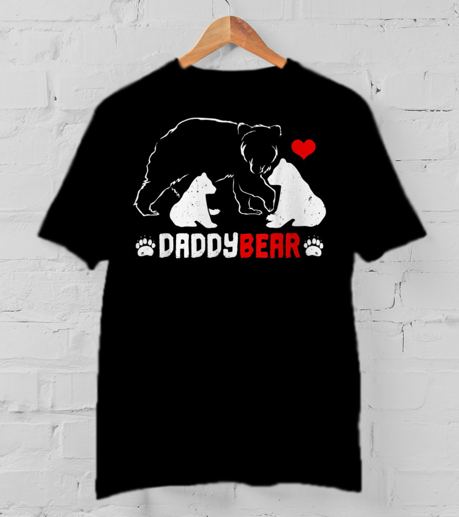 DADDY BEAR Two Cubs Heart Paw Prints T-Shirt