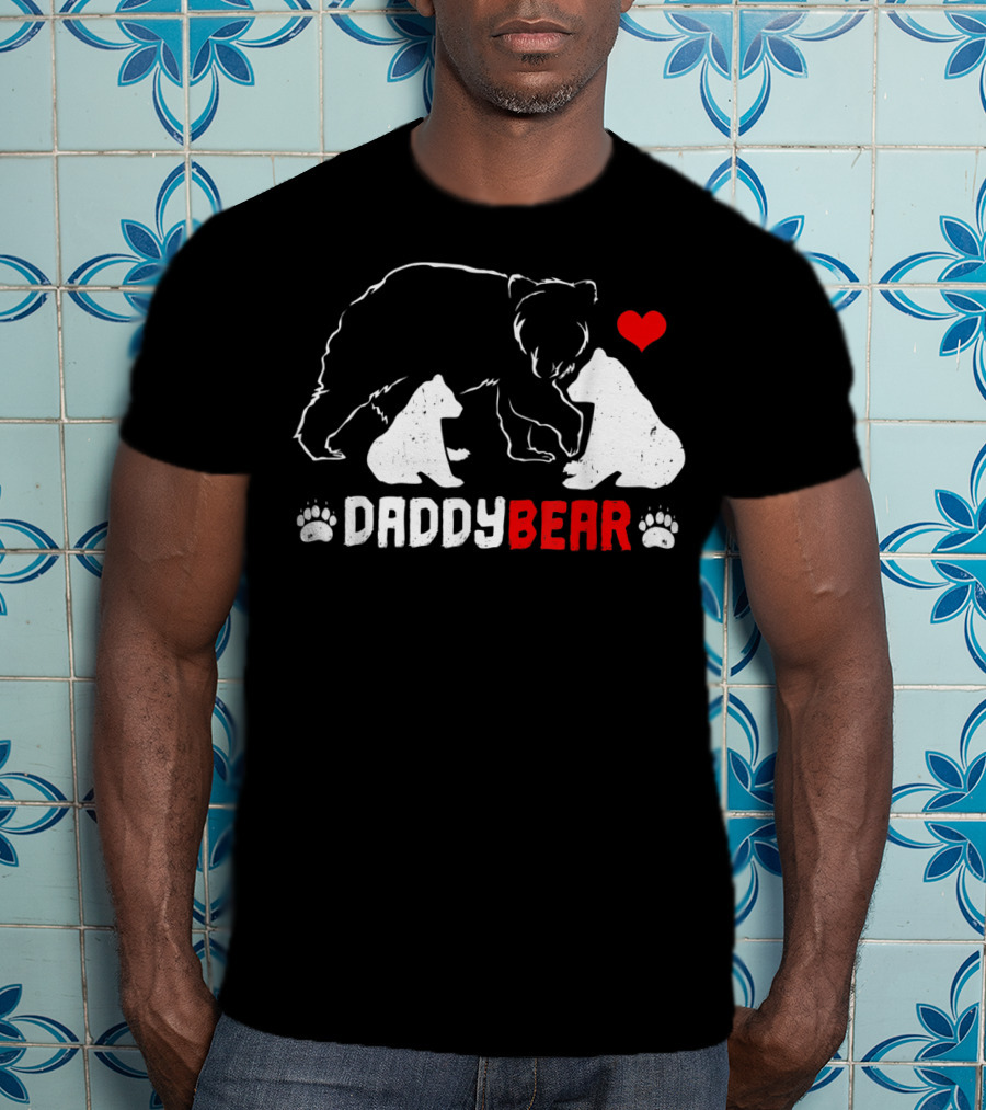 DADDY BEAR Two Cubs Heart Paw Prints T-Shirt