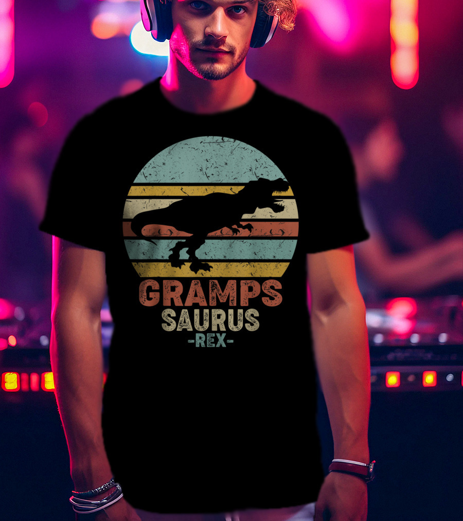 Grampsaurus Dinosaur Vintage Rex Retro Stripes T-Shirt