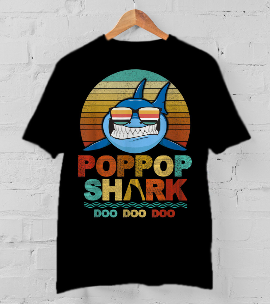 Poppop Shark Doo Doo Doo Retro Sunglasses Vintage Stripes T-Shirt