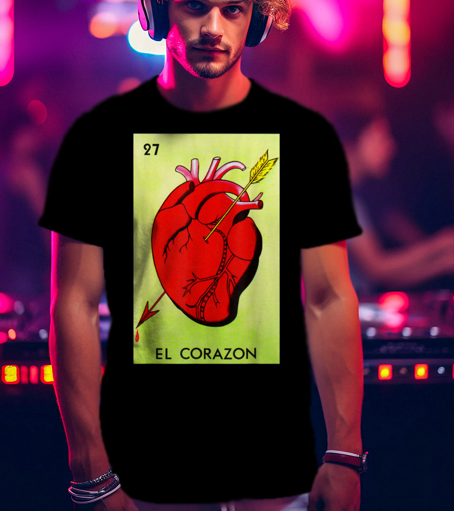 Mexican Loteria Card 27 El Corazon Heart With Arrow T-Shirt