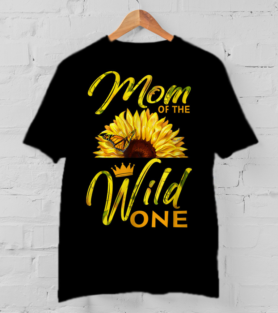 Mom Of The Wild One Sunflower Monarch Butterfly Crown T-Shirt