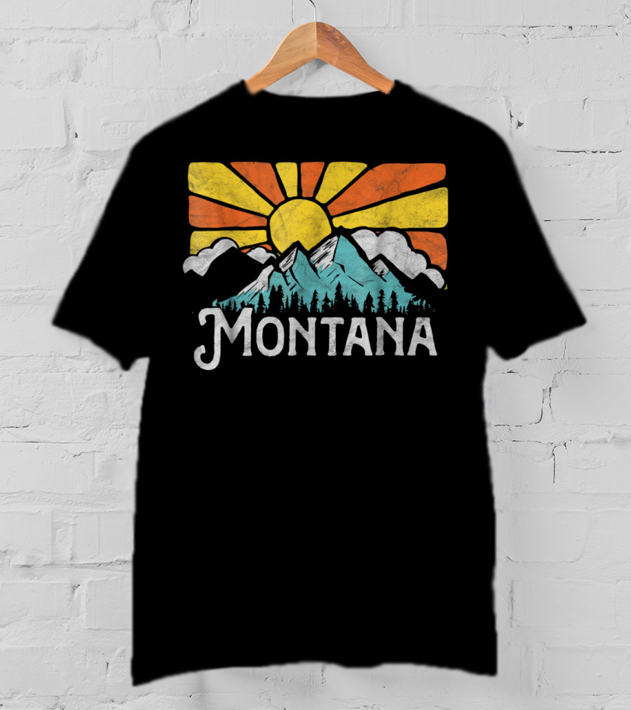 Montana Eighties Style Mountains Sun Retro T-Shirt