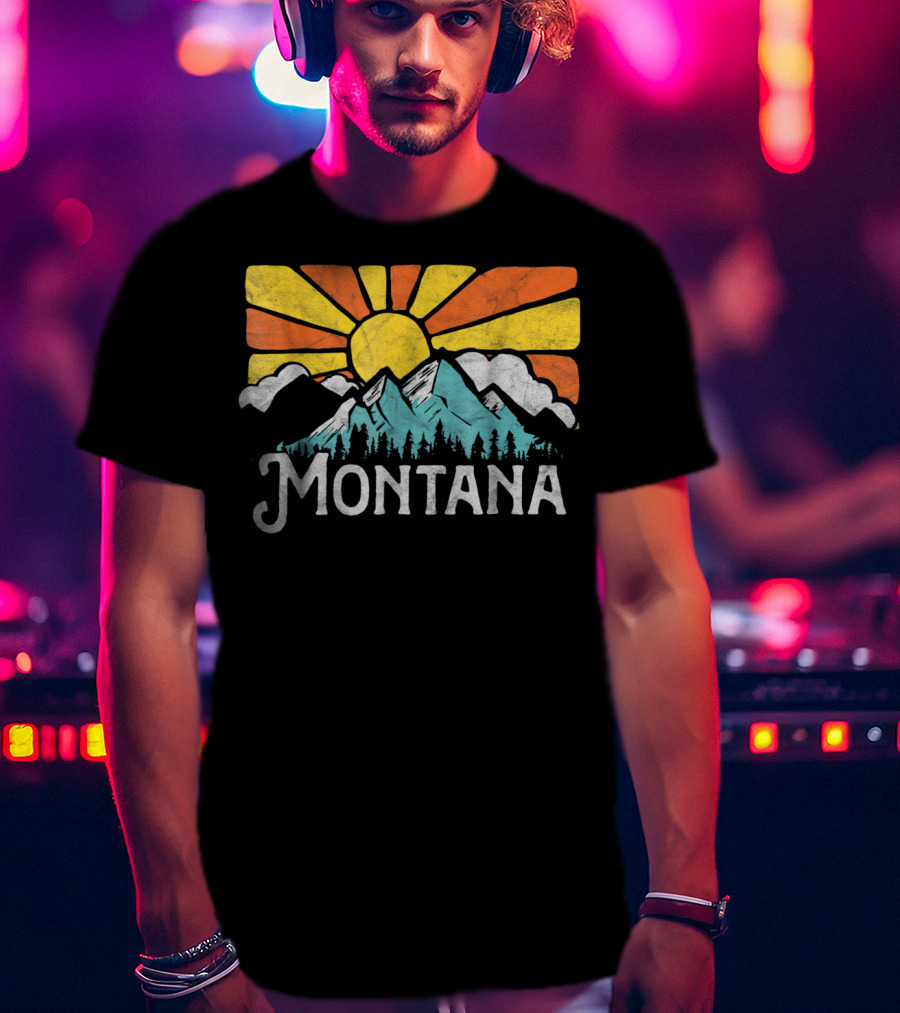 Montana Eighties Style Mountains Sun Retro T-Shirt