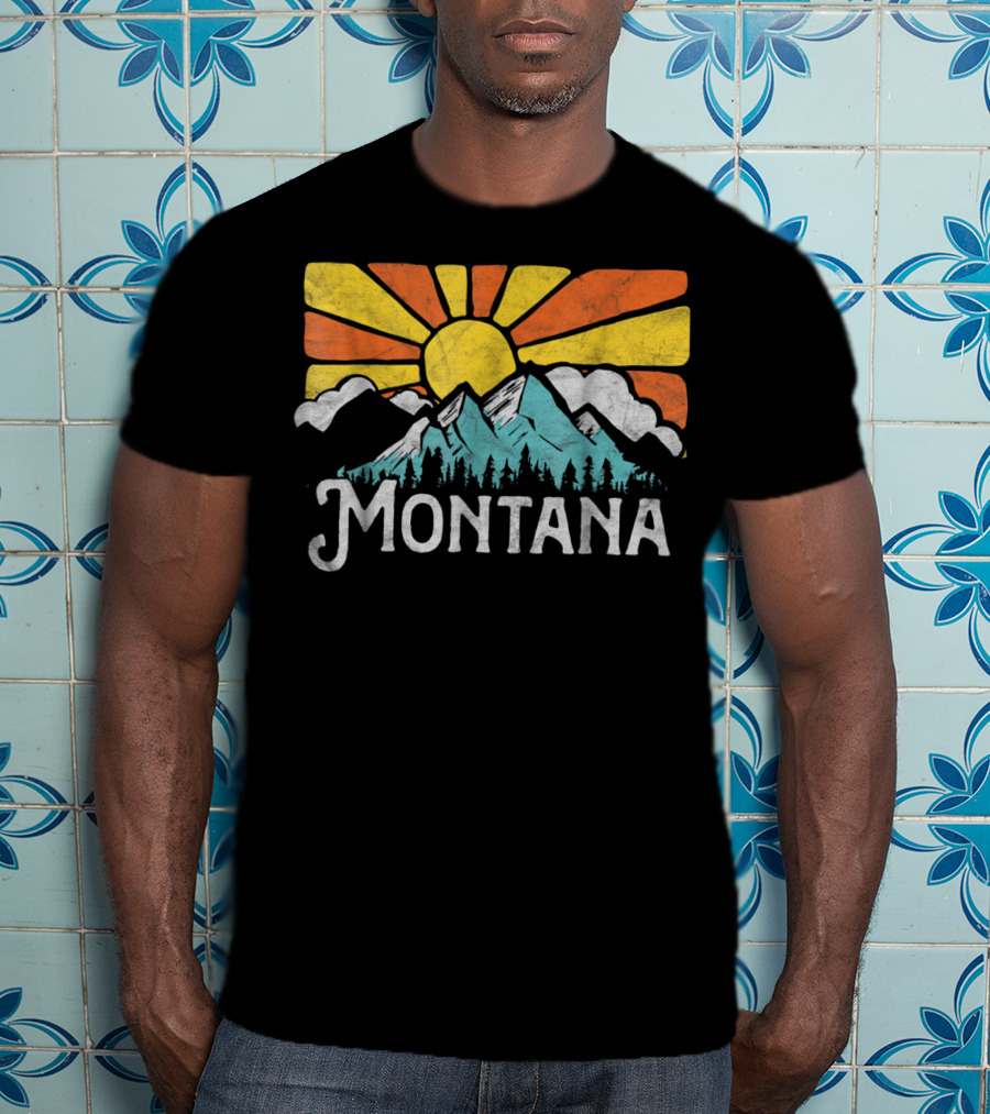 Montana Eighties Style Mountains Sun Retro T-Shirt
