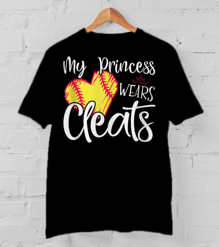 My Princess Wears Cleats Softball Heart T-Shirt
