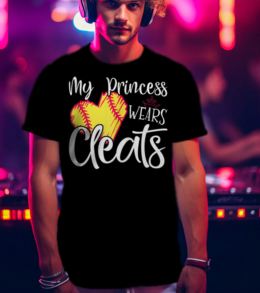 My Princess Wears Cleats Softball Heart T-Shirt