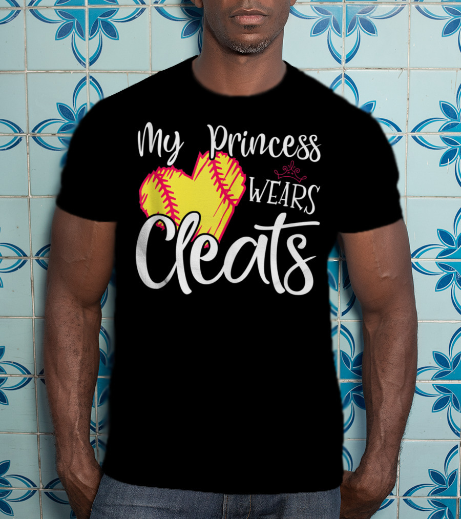 My Princess Wears Cleats Softball Heart T-Shirt