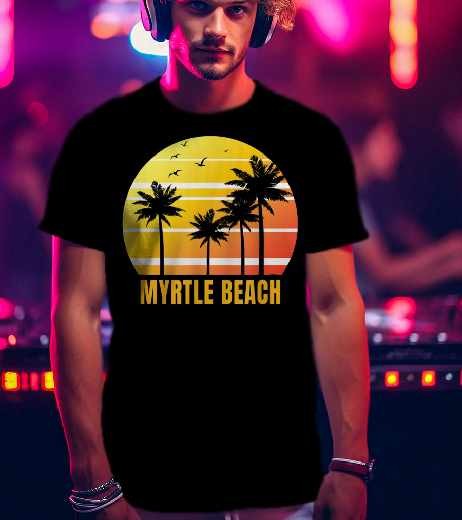 Myrtle Beach South Carolina Palm Trees Sunset Vacation Souvenir T-Shirt