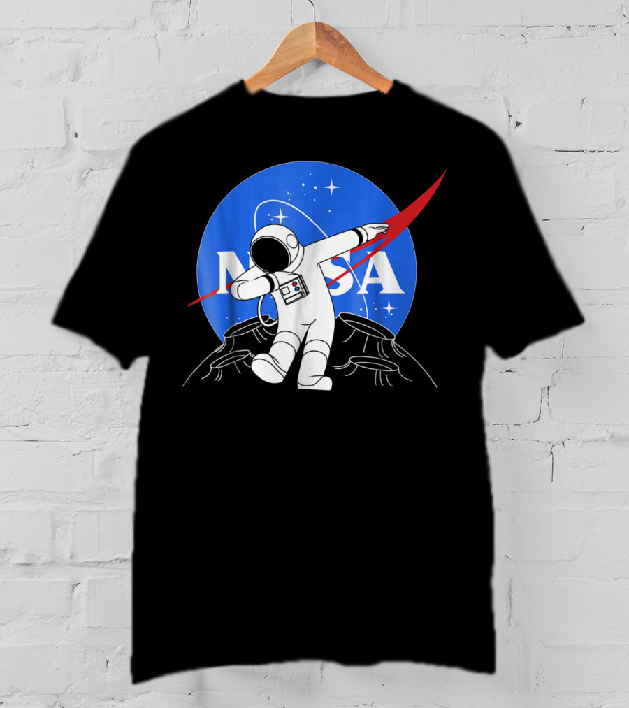 NASA Astronaut Dab On The Moon Iconic Logo Parody Spacewalk Scene T-Shirt