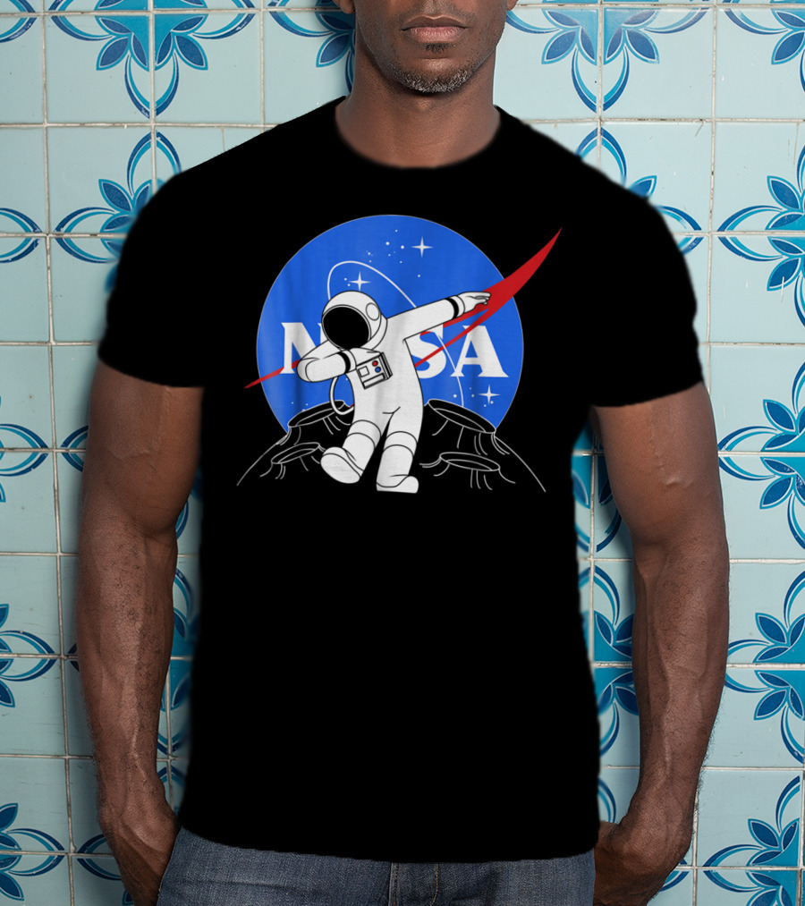 NASA Astronaut Dab On The Moon Iconic Logo Parody Spacewalk Scene T-Shirt