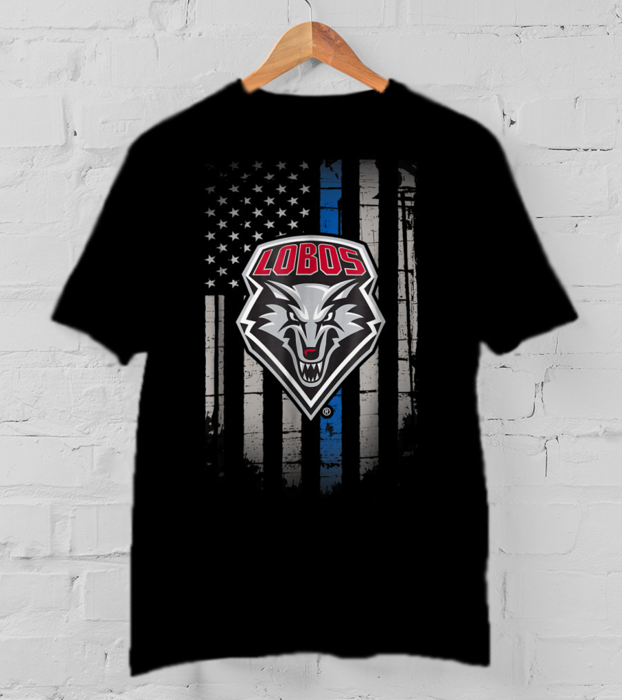 Lobos Thin Blue Line American Flag New Mexico T-Shirt