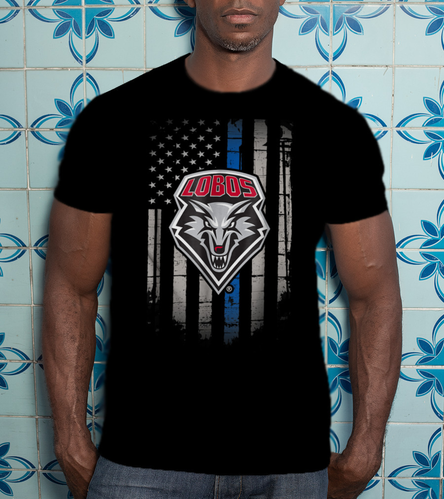 Lobos Thin Blue Line American Flag New Mexico T-Shirt