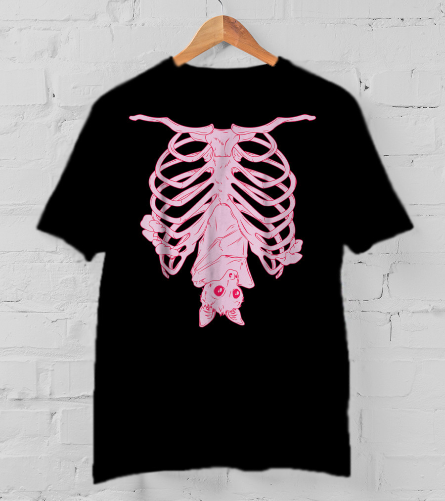 Nu Goth Pastel Bat With Skeleton Aesthetic T-Shirt