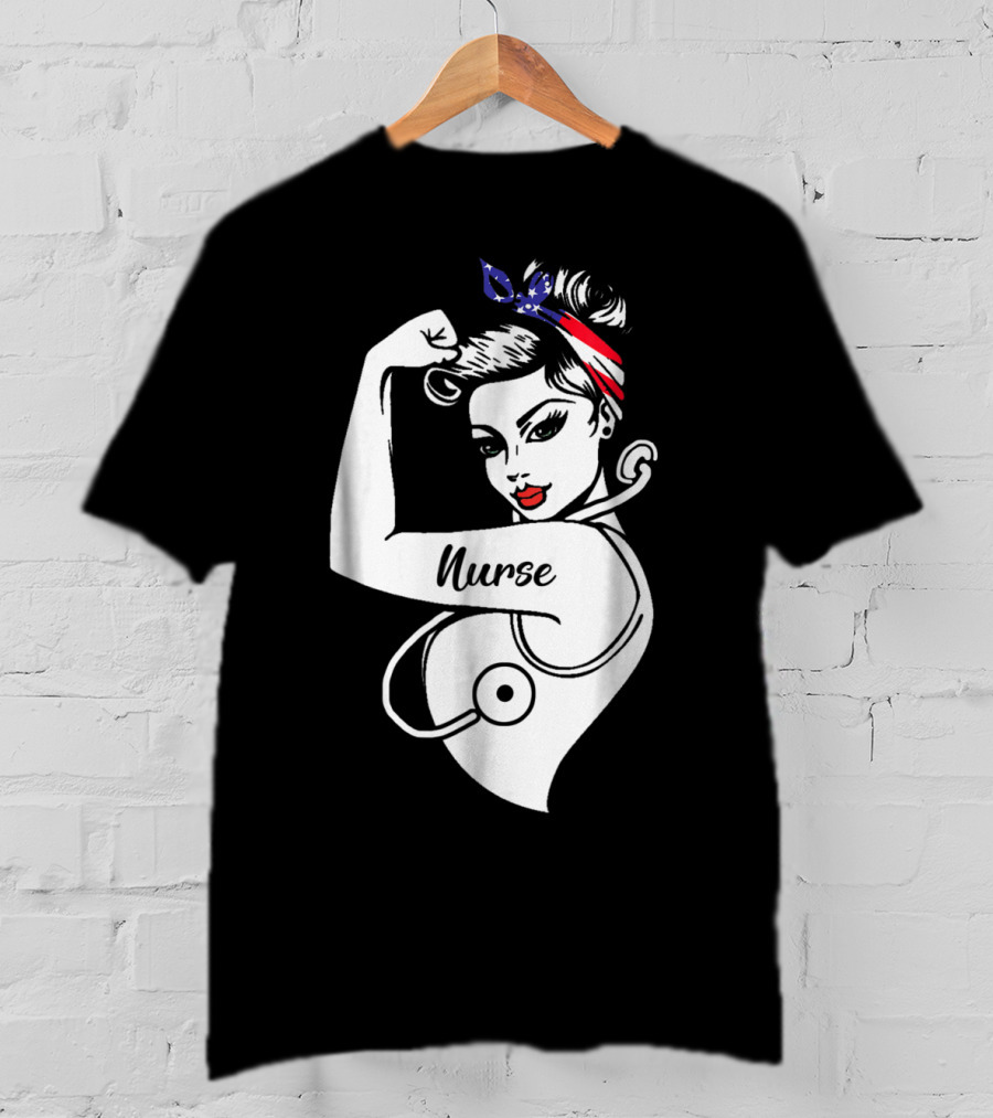 Nurse Strong Woman American Flag Bandana T-Shirt