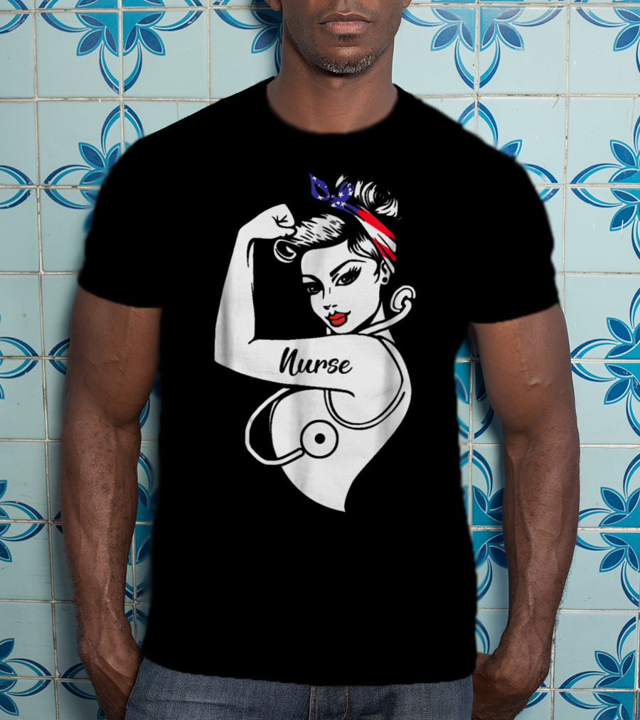 Nurse Strong Woman American Flag Bandana T-Shirt