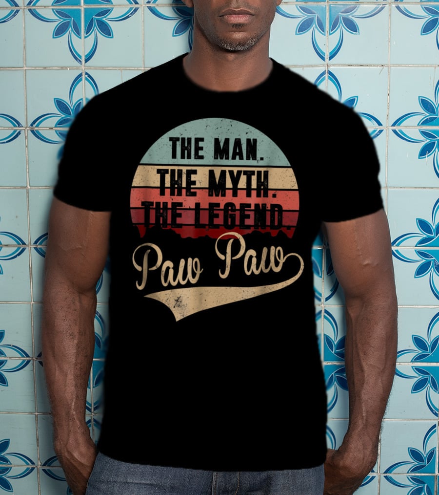 Paw Paw The Man The Myth The Legend Retro Vintage Sunset T-Shirt