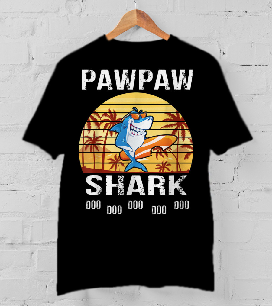 Pawpaw Shark Doo Doo Doo Doo Doo Doo Tropical Sunset T-Shirt