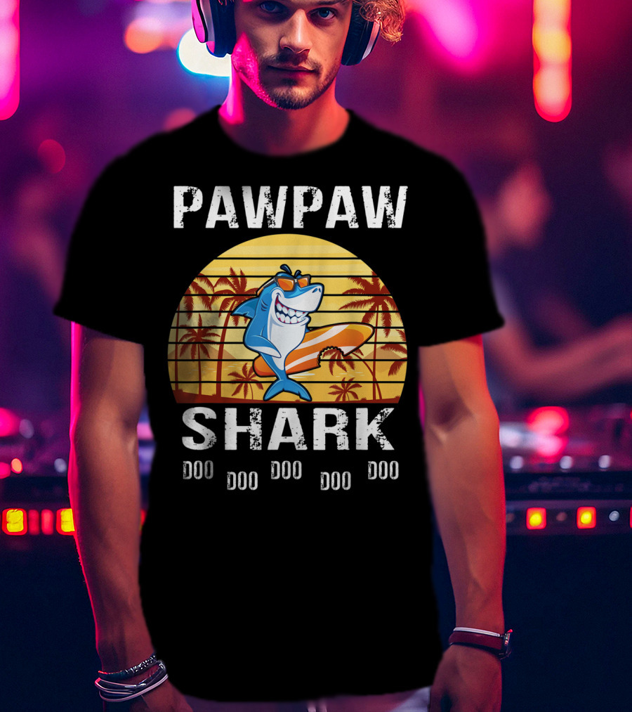 Pawpaw Shark Doo Doo Doo Doo Doo Doo Tropical Sunset T-Shirt