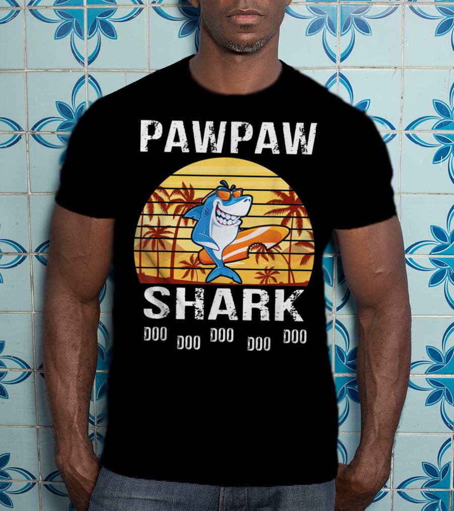 Pawpaw Shark Doo Doo Doo Doo Doo Doo Tropical Sunset T-Shirt