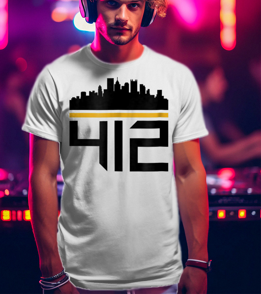 Pittsburgh Skyline 412 Steel City Black And Gold T-Shirt