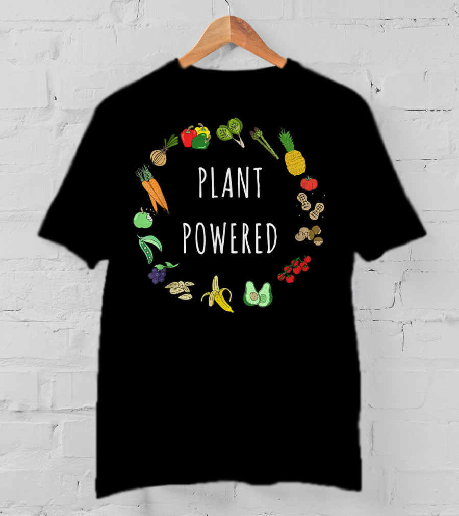 Plant Powered Vegan Vegetarian Plant Based Illustrated Vegetables Fruits Nutrients T-Shirt